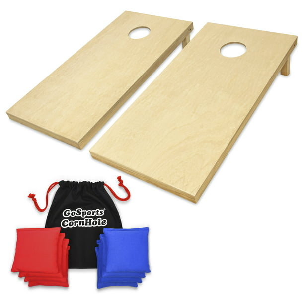 GoSports Light Regulation Size Solid Wood Cornhole Set Includes 8 Bags and Case